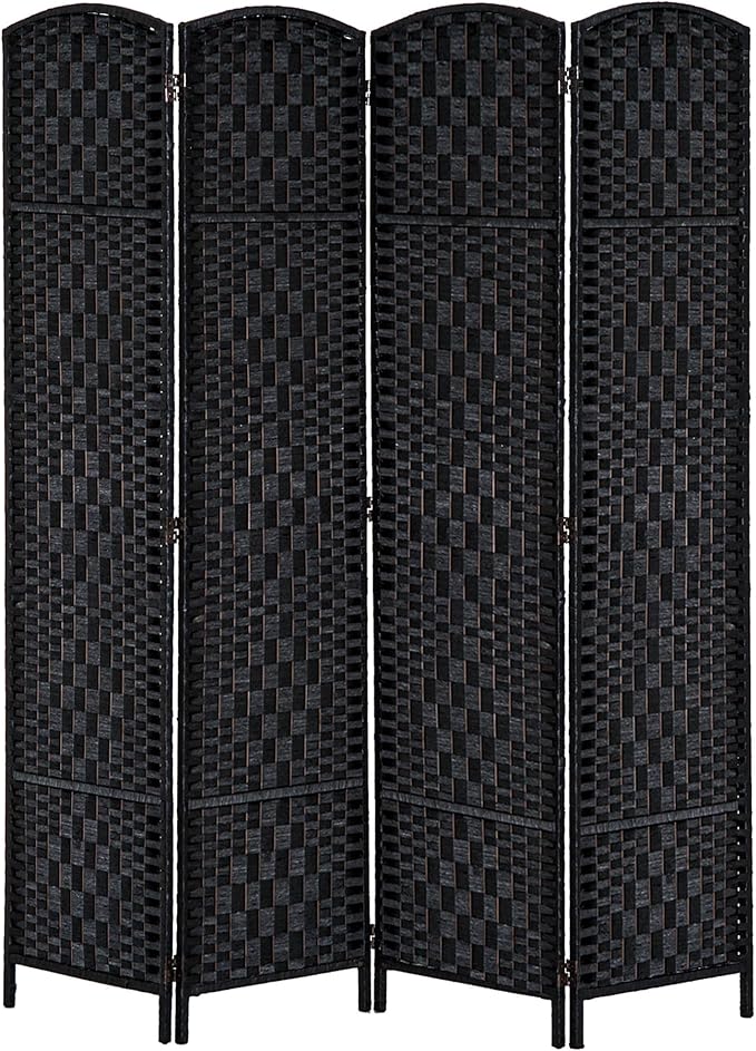 HOMCOM Room Divider 4-Panel, 6FT-Tall Folding Privacy Screen, Hand-Woven Design by HOMCOM