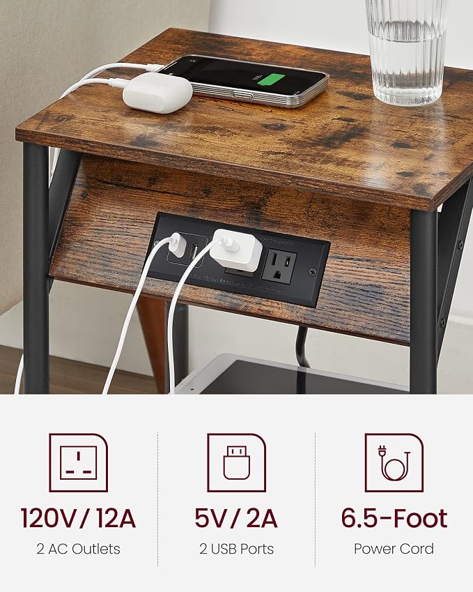 VASAGLE End Table with Charging Station, Small Side Table - Image 4