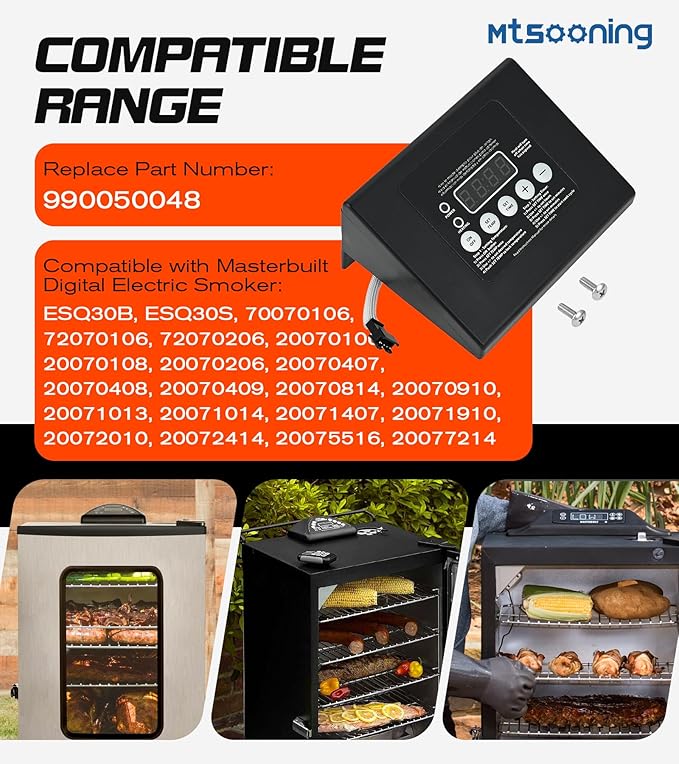 Mtsooning 990050048 Digital Control Panel LED Display Replacement for Masterbuilt MB ESQ30B, ESQ30S, 20070106, 20070206, 20072010, 20070910 Electric Smoker Grill Models Controller