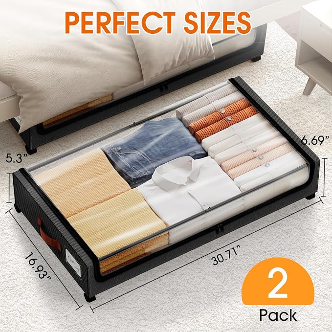 Under Bed Storage with Wheels 2Pack Storage Containers with Clear Window | - Image 2