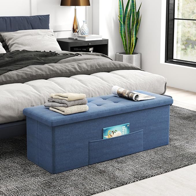 43" Folding Storage Ottoman Bench, End of Bed Foot Rest Stool - Image 9