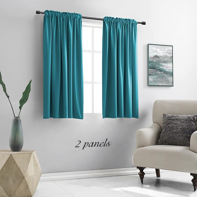 Teal Rod Pocket Blackout Curtain Drapes - Image 2