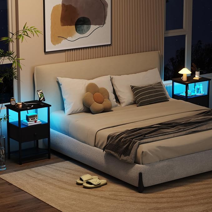 Night Stand, LED Black Nightstand - Image 2