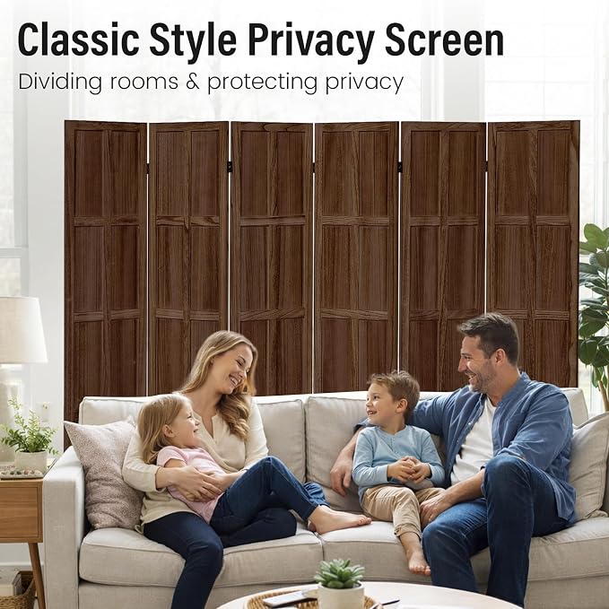 6 Panel Wood Room Divider and Folding Privacy Screen 67″, Freestanding Wall - Image 2