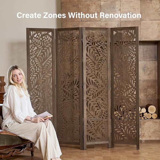 Leaf-Carved Room Divider Privacy Screen - Image 5