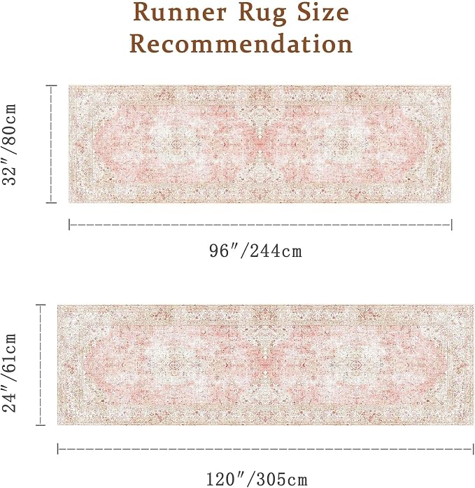 Latte&Fog 2.6x8 Washable Hallway Runner Pink Rug - Image 2