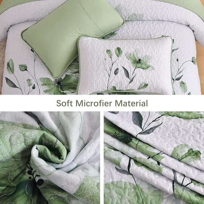 Mybedsoul Full/Queen Quilt Set Sage Green, Reversible Polyester Coverlet Set - Image 4