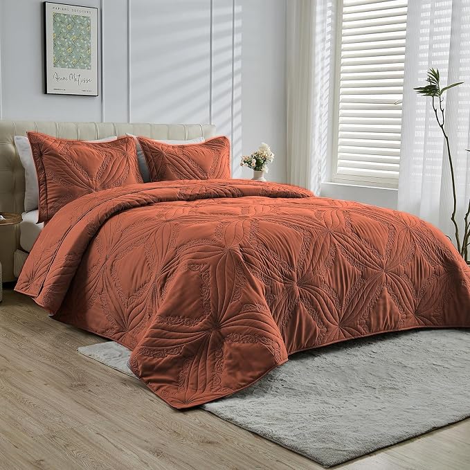 Kingnex Oversized King Bedspreads 128x120 Ultrasonic Quilted Baked Clay | Extra by Kingnex