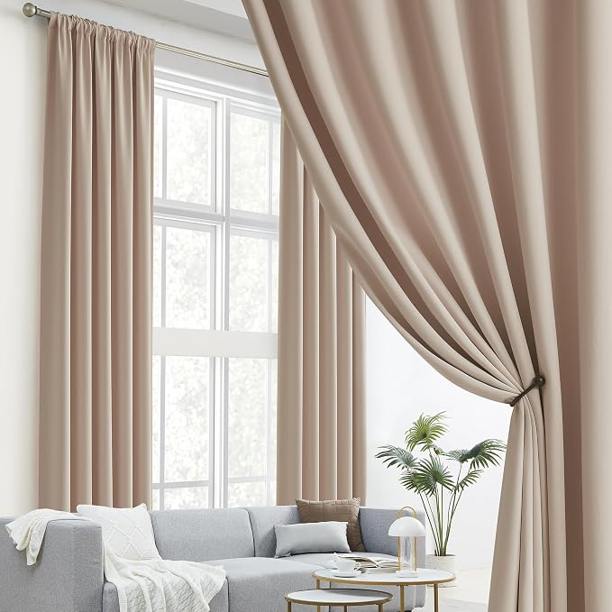 Warm Taupe Back Tab Curtains 84 Inches Long 2 Panels, Pinch Pleated Look - Image 2
