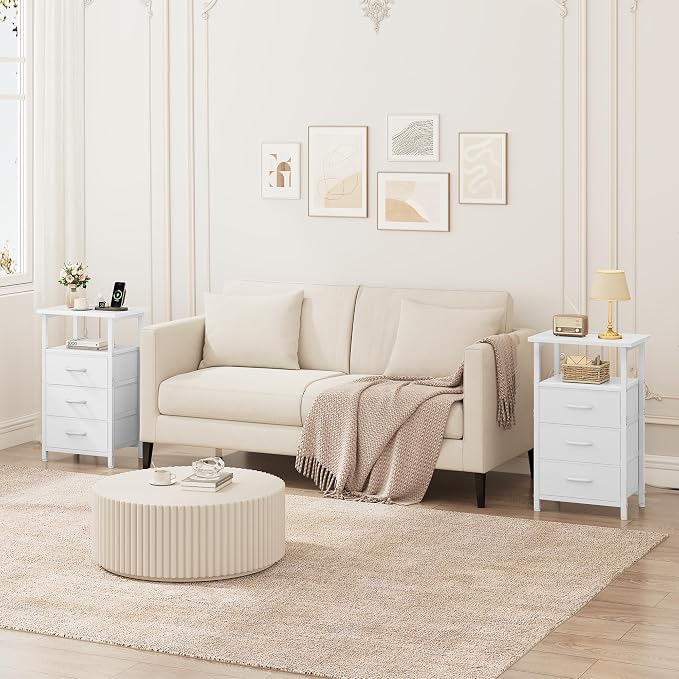 Nightstand Set of 2 with Charging Station, Bedside Table with USB Ports and - Image 2