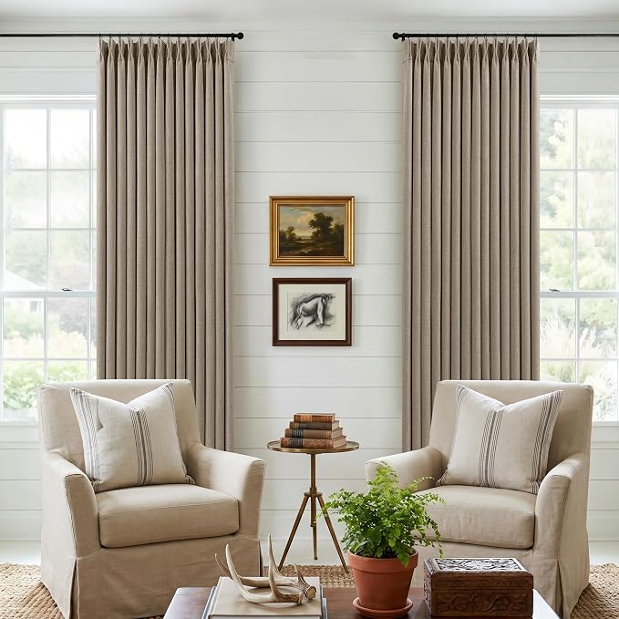 Dark Flax 80 Inch Pinch Pleated Blackout Linen Curtains - Image 7