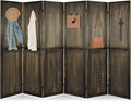6 Panel Pegboard Room Divider | Brown Wood Folding Privacy Screen by Unknown