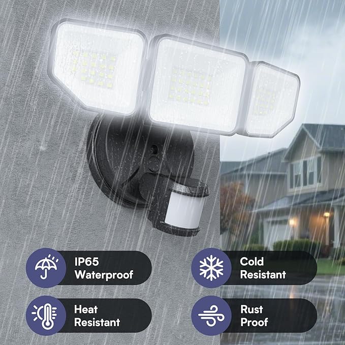 Meloght 65W 6500LM Flood Lights Outdoor Motion Sensor, Hardwired Security Floodlights 6500K IP65 Waterproof, Dusk to Dawn Lighting Outside, Black 2 Pack