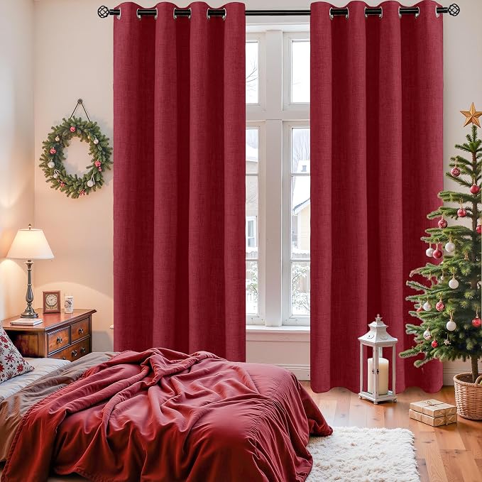 YoungsTex Burgundy Linen Blackout Curtains 80 Inches Long - Image 4