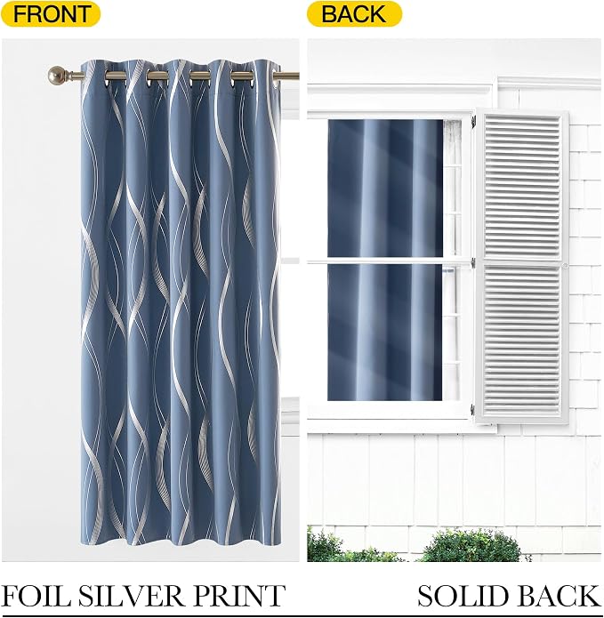 NICETOWN Stone Blue Blackout Floral Curtains 54 inch Length - Image 5