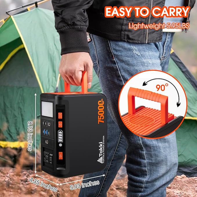 Takki 450W Peak Solar Generator 277Wh Portable Power Station with Solar Panels 40W Included 110V Pure Sine Wave AC Outlet DC USB Ports for Camping CPAP Emergency Tent Outdoor