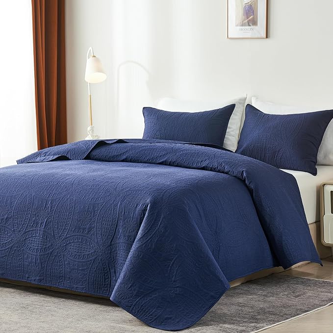 akkialla 118"x106" Navy California King Quilt Set, Oversized Floor-Length - Image 2