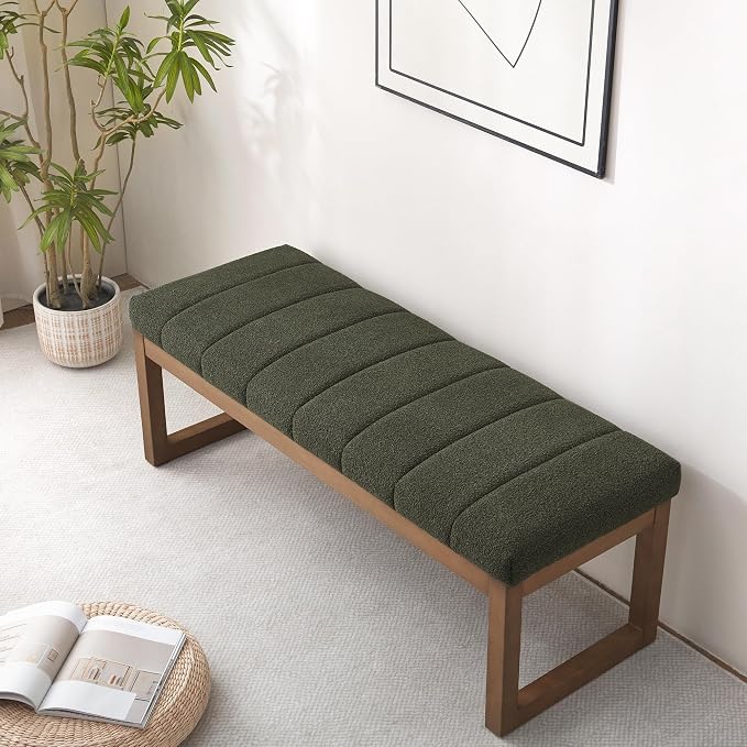 Zihanhome 52.7" Bedroom Bench for End of Bed, Modern Upholstered Teddy Fabric - Image 8