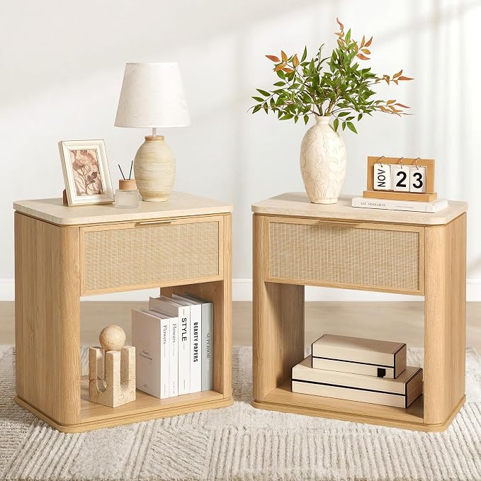Night Stand Set of 2, 23.11" W Rattan Nightstand by LogMith