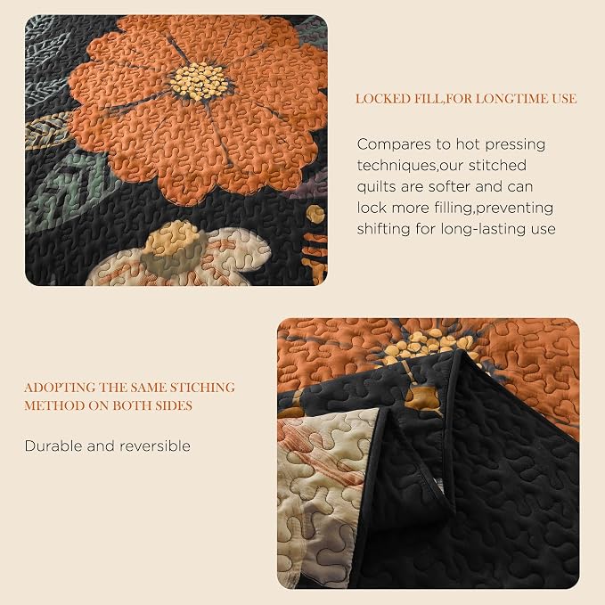 Oversized King Quilt Set Black, 128x120 Floral Super King Bedspread | 3 Pieces - Image 8