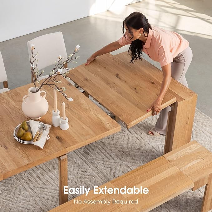 Transformer Table - Solid Wood Extendable Dining Table, Seats 2-12, Extendable Dining Room Table, Space-Saving Furniture, Expandable Dining Furniture (Natural, Table + 4 Chairs)
