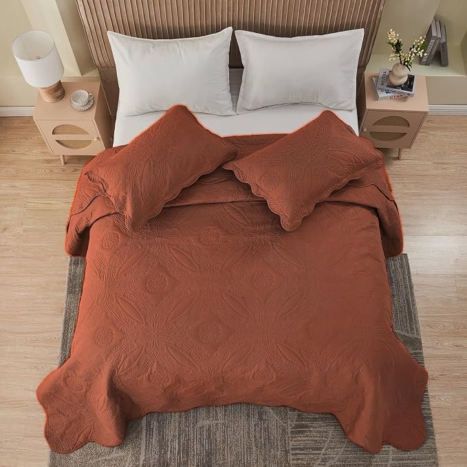 Kingnex Oversized King Bedspreads 128x120 Ultrasonic Quilted Baked Clay | Extra - Image 5