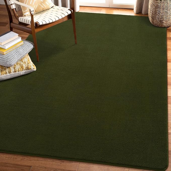 5x5 Square Area Rug for Bedroom Living Room, Olive Green Fluffy Rug | Thickened - Image 8