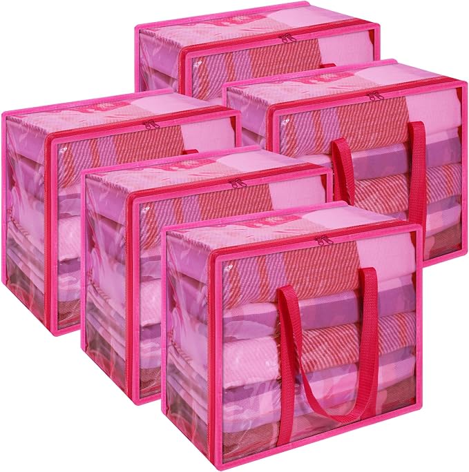 Pink 40L Clear Clothes Storage Bag by Vieshful