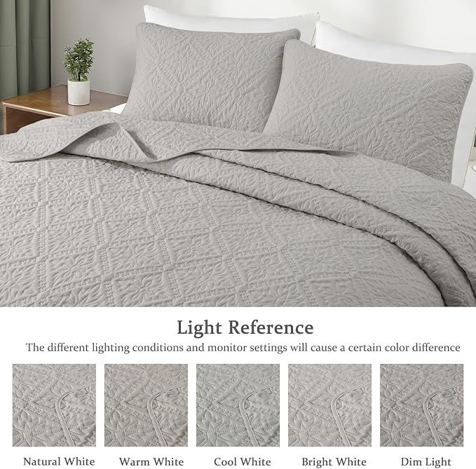 Exclusivo Mezcla King Quilt Set, Light Grey | Lightweight Soft Bedspreads - Image 3