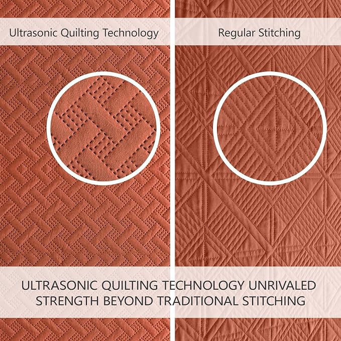 FLYMME Oversized King/California King Quilt Set 118"x106", Burnt Orange 3-Piece - Image 3