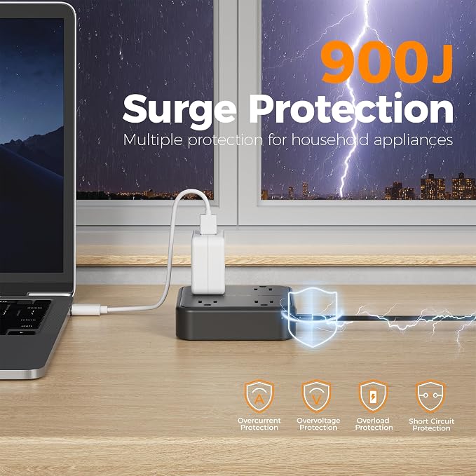 TESSAN Surge Protector Flat Extension Cord 5Ft, Flat Plug Power Strip | 4 - Image 2