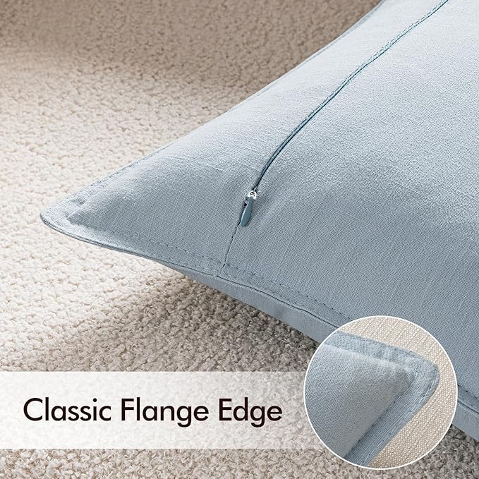 EMEMA Throw Pillow Covers Decorative Linen Pillow Covers 20x20 Inch Light Blue Boho Farmhouse Neutral Couch Throw Pillows for Bed Pack of 2 Accent Pillowcase Modern Sofa Cushion Livingroom Home