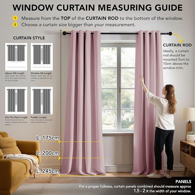 Deconovo Blackout Curtains for Bedroom and Living Room 90 Inches Long | Black - Image 7