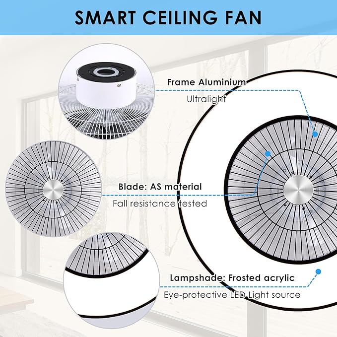 HUMHOLD 24" Bladeless Ceiling Fans with Lights and Remote/APP Control, Low Profile Ceiling Fan with 3-Dimmable Lights, Enclosed Flush Mount Ceiling Fan for Kid's Bedroom/Living Room