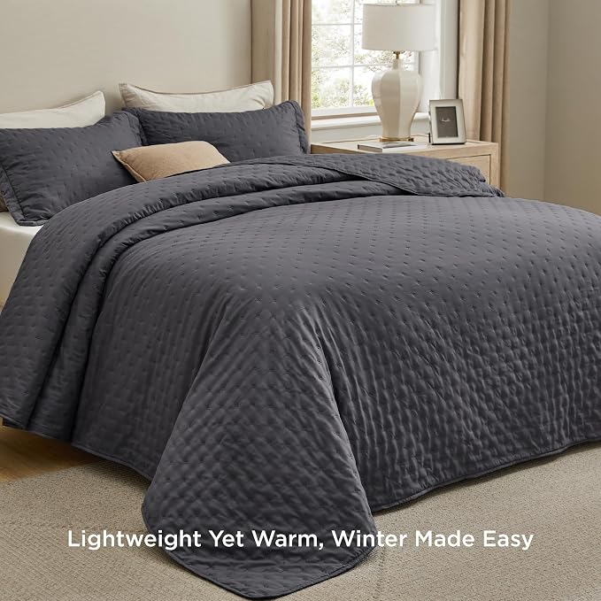 Bedsure Quilts Queen Size Bedspread, Thin Comforter, Charcoal Coverlet | - Image 2