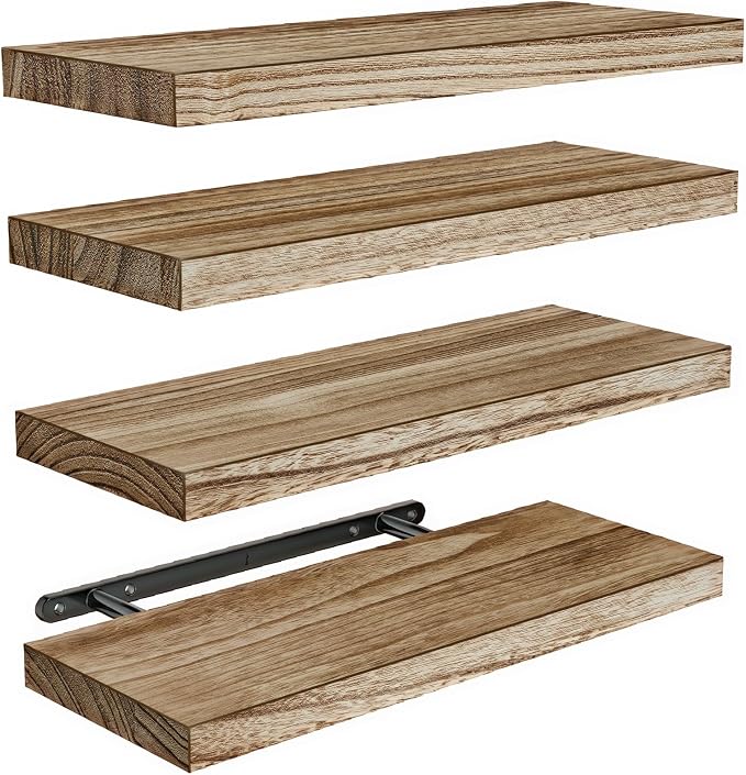 Amada Floating Shelves for Wall, Paulownia Wood, Light Brown | Wall Shelves by AMADAHOMEFURNISHING