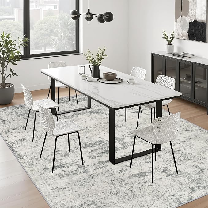 5x8 Area Rug Living Room: Modern Washable Indoor Soft Carpet Gray | - Image 4