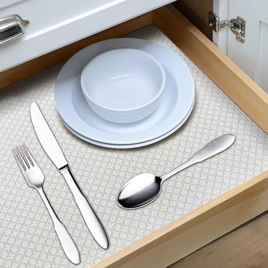 RAY STAR 12X120 Inch Shelf Liner for Kitchen Cabinets, Non-Adhesive Cabinet Liner Washable, PVC Drawer Liner for Dresser Non-Slip Bathroom (White Circle)(2 Roll)