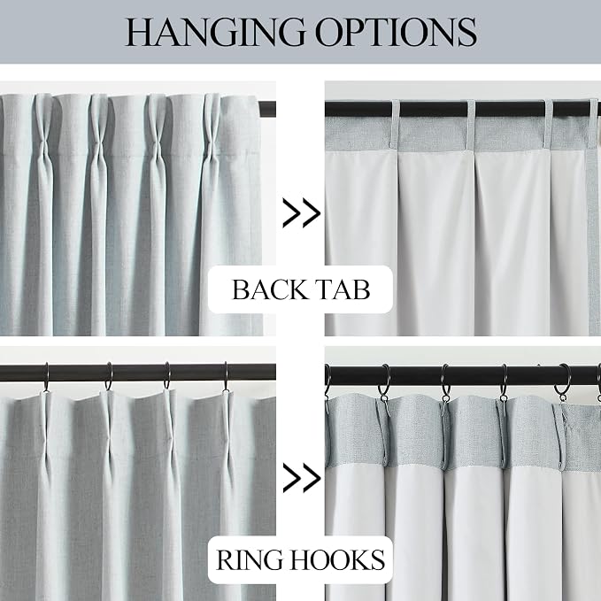 Vision Home Pinch Pleated Full Blackout Curtains Linen Blended Room Darkening - Image 3