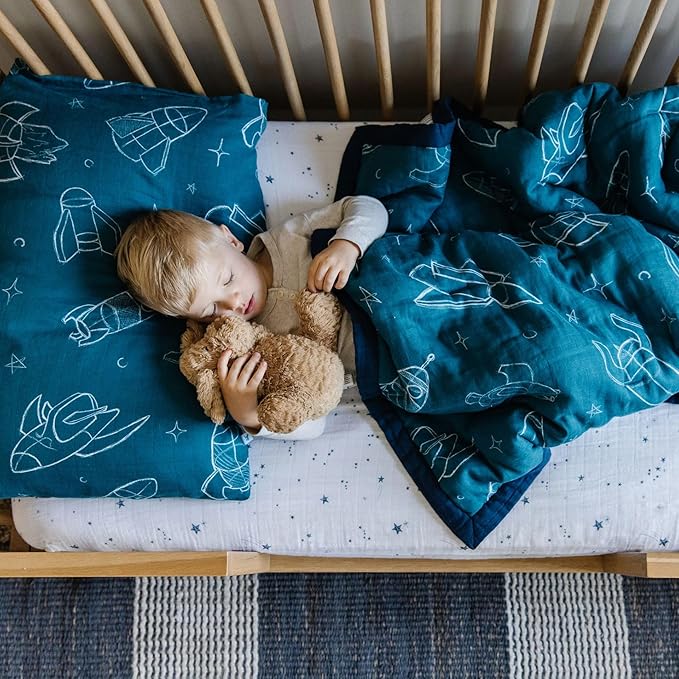 Little Unicorn Toddler Bedding 3-Piece Set | Super Soft & Breathable Muslin Fabric | for Convertible Cribs & Toddler Beds (Blast Off)