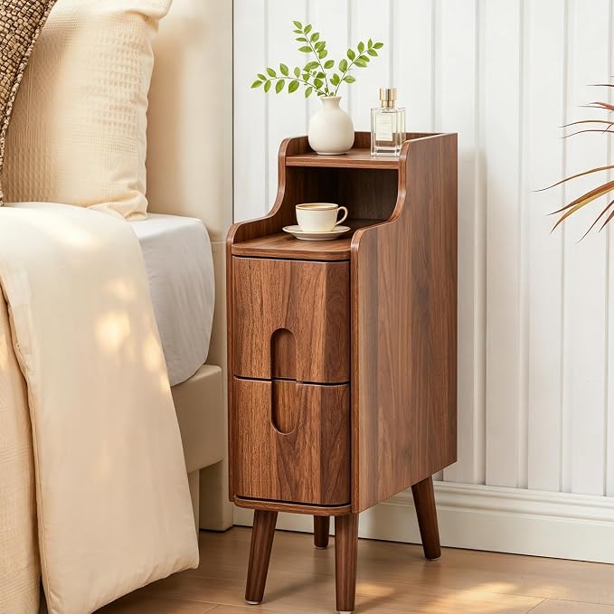 FurSch Narrow Nightstand, Wooden 2 Drawer - Image 8