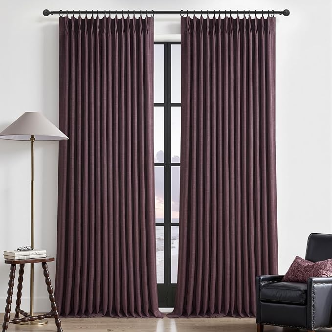 PleatedDrapes Purple Double Layer Linen Blackout Curtains 40 x 102 Inches Long by PleatedDrapes