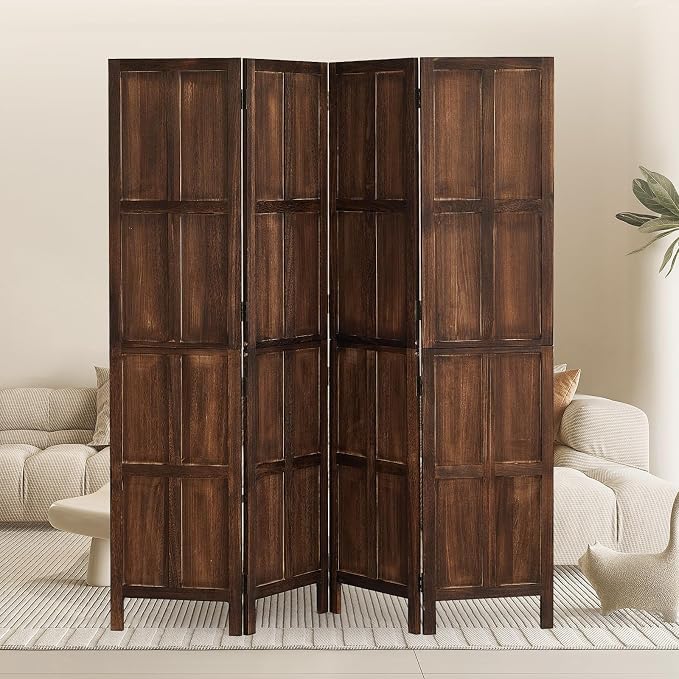 Wood 4 Panel Room Divider, 5.6Ft Detachable Folding Privacy Screen - Image 7