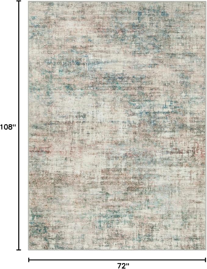 6x9 Area Rugs for Living Room: Washable Abstract Multi Color Badroom Carpet | - Image 2