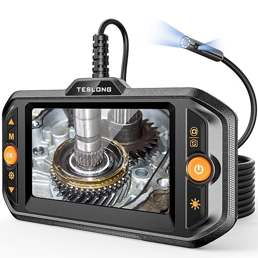 Teslong Dual Lens Endoscope with Light, Mechanic Borescope Inspection Camera, Fiber Optic Scope, Flexible Snake Probe for Automotive, HVAC, Wall & Home Inspections (16.5FT)