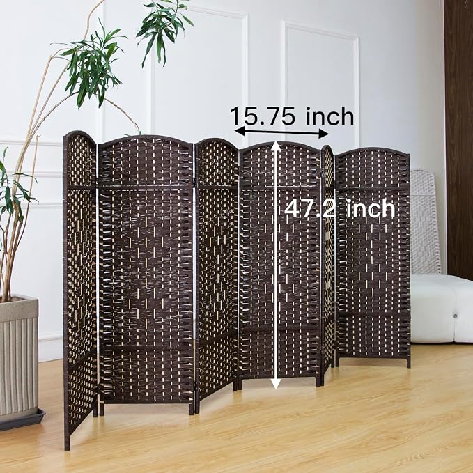 6-Panel Short Room Divider, 3.9 ft Freestanding Partition Wall, Dark Brown - Image 5