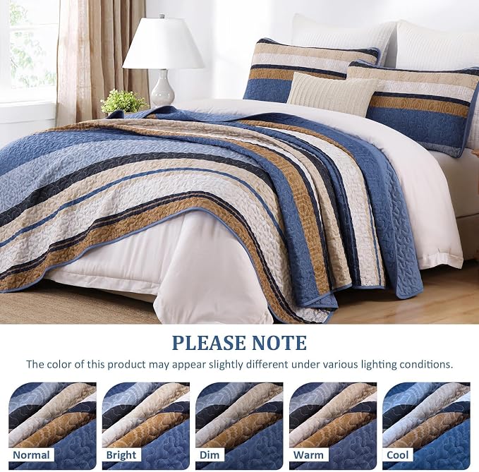 Dobuyly Full Size Dteiped Quilt Set, Breathable All-Season, 3-Piece Set Fits - Image 6