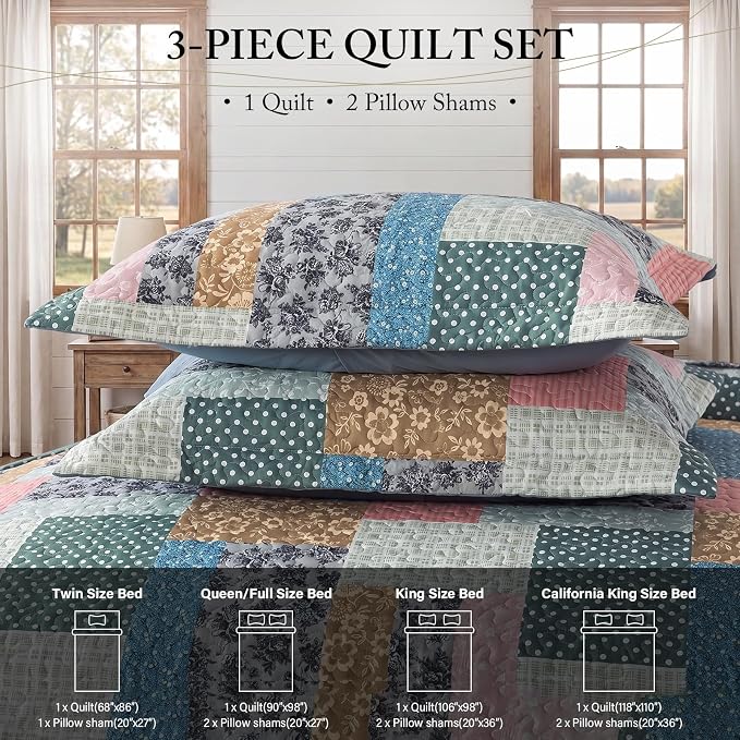 Etwel Lightweight Patchwork King Size Quilt Set - Image 6