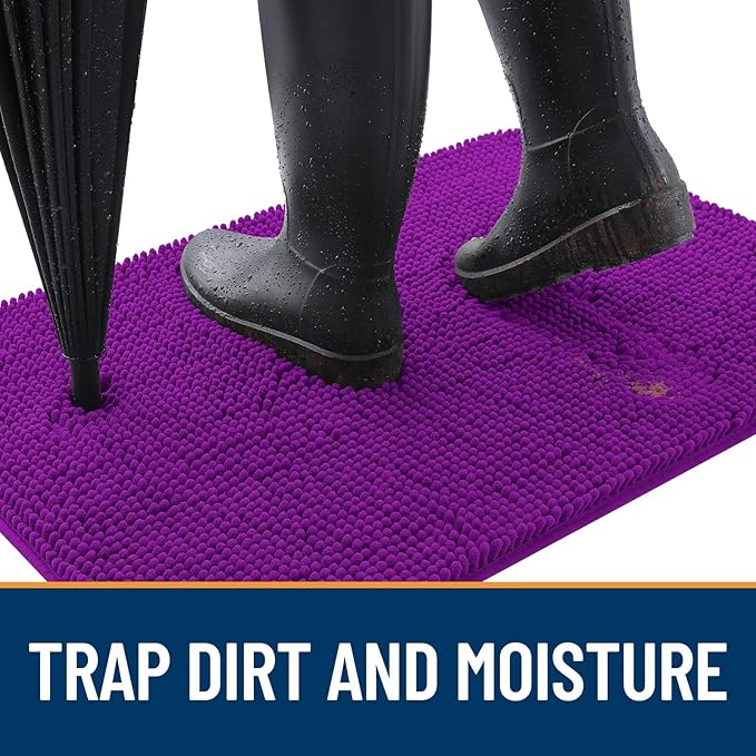 OLANLY Dog Door Mat for Muddy Paws 30x17, Absorbs Moisture and Dirt, Absorbent Non-Slip Washable Doormat, Quick Dry Chenille Mud Mat for Dogs, Entry Indoor Entryway Carpet for Inside Floor, Purple