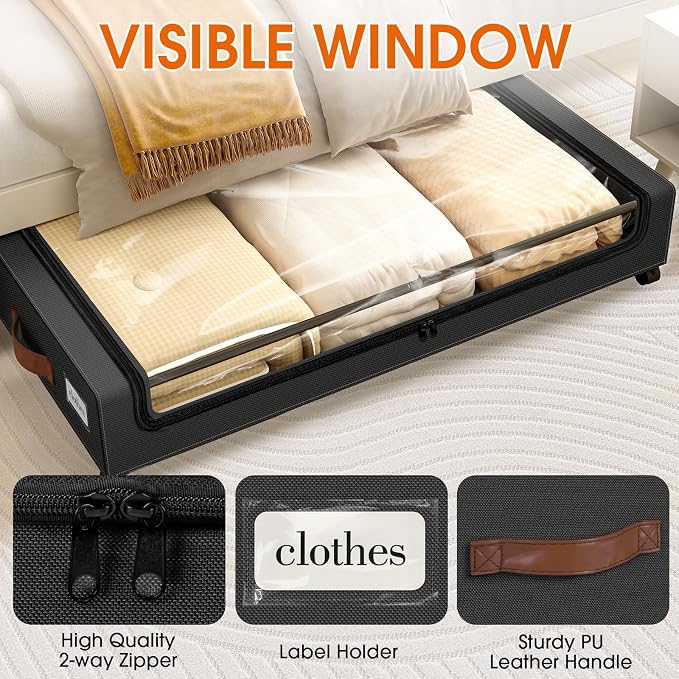 Under Bed Storage with Wheels 2Pack Storage Containers with Clear Window | - Image 3